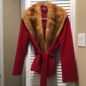 Ladies Sash Tie Coat with Mink Collar